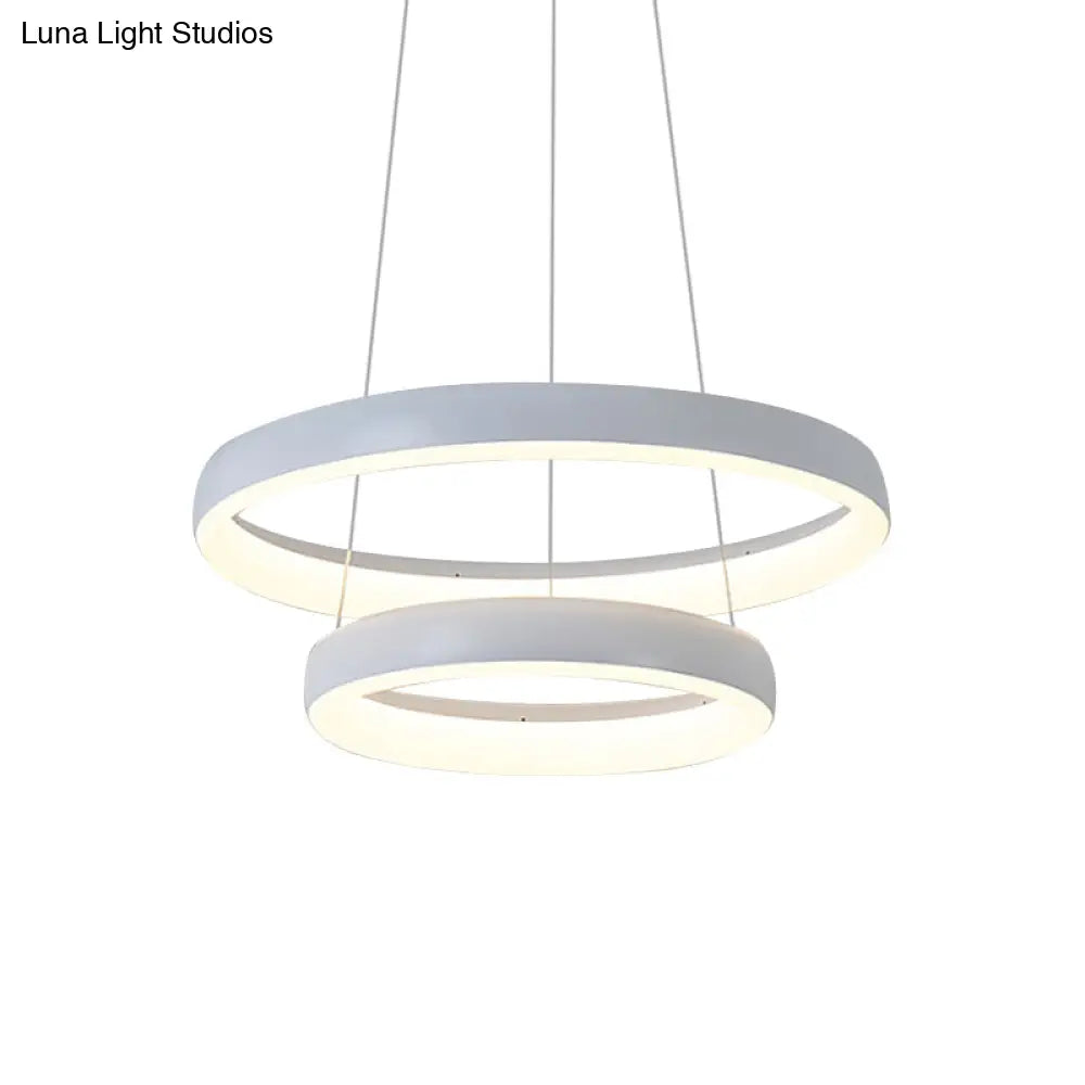 Nordic Metallic Led Pendant Light - Circle Chandelier For Dining Room 1/2/3-Layered Design White