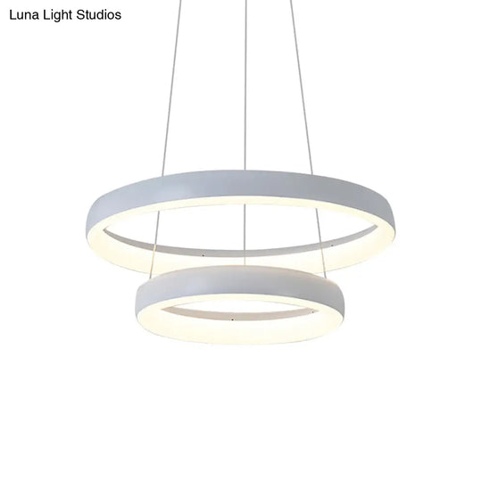 Nordic Metallic Led Pendant Light - Circle Chandelier For Dining Room 1/2/3-Layered Design White