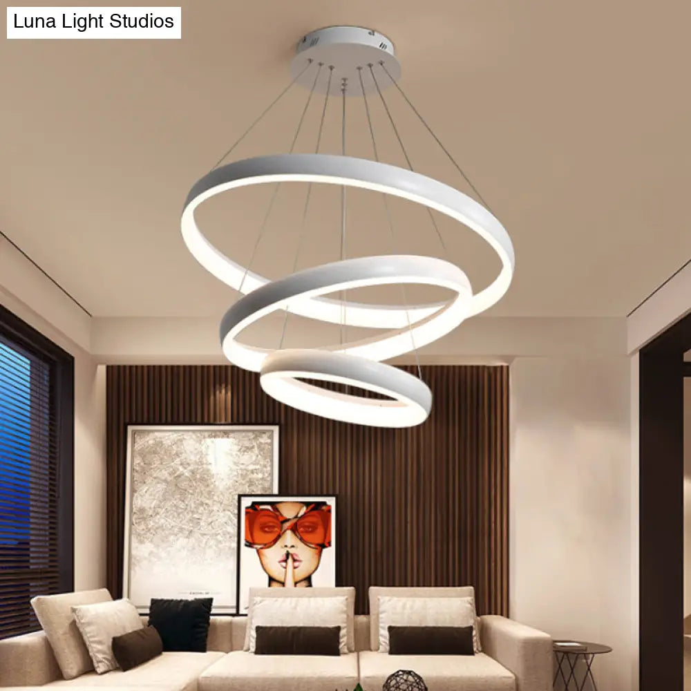 Nordic Metallic Led Pendant Light - Circle Chandelier For Dining Room 1/2/3-Layered Design White