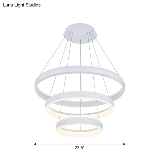 Nordic Metallic Led Pendant Light - Circle Chandelier For Dining Room 1/2/3-Layered Design White