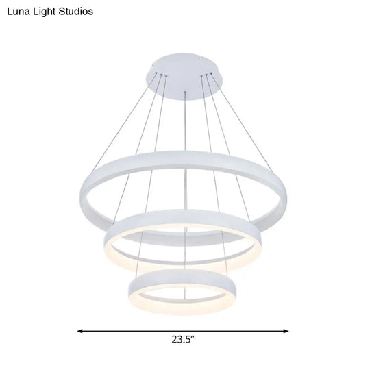 Nordic Metallic Led Pendant Light In White - Circle Chandelier For Dining Room Choice Of 1/2/3