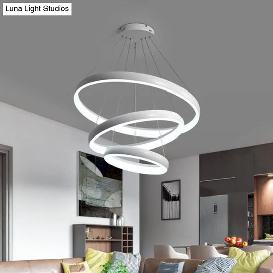 Nordic Metallic Led Pendant Light In White - Circle Chandelier For Dining Room Choice Of 1/2/3