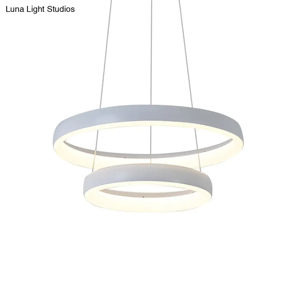 Nordic Metallic Led Pendant Light In White - Circle Chandelier For Dining Room Choice Of 1/2/3