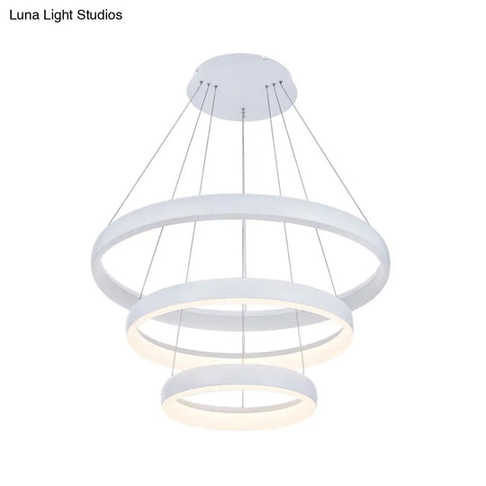 Nordic Metallic Led Pendant Light - Circle Chandelier For Dining Room 1/2/3-Layered Design White