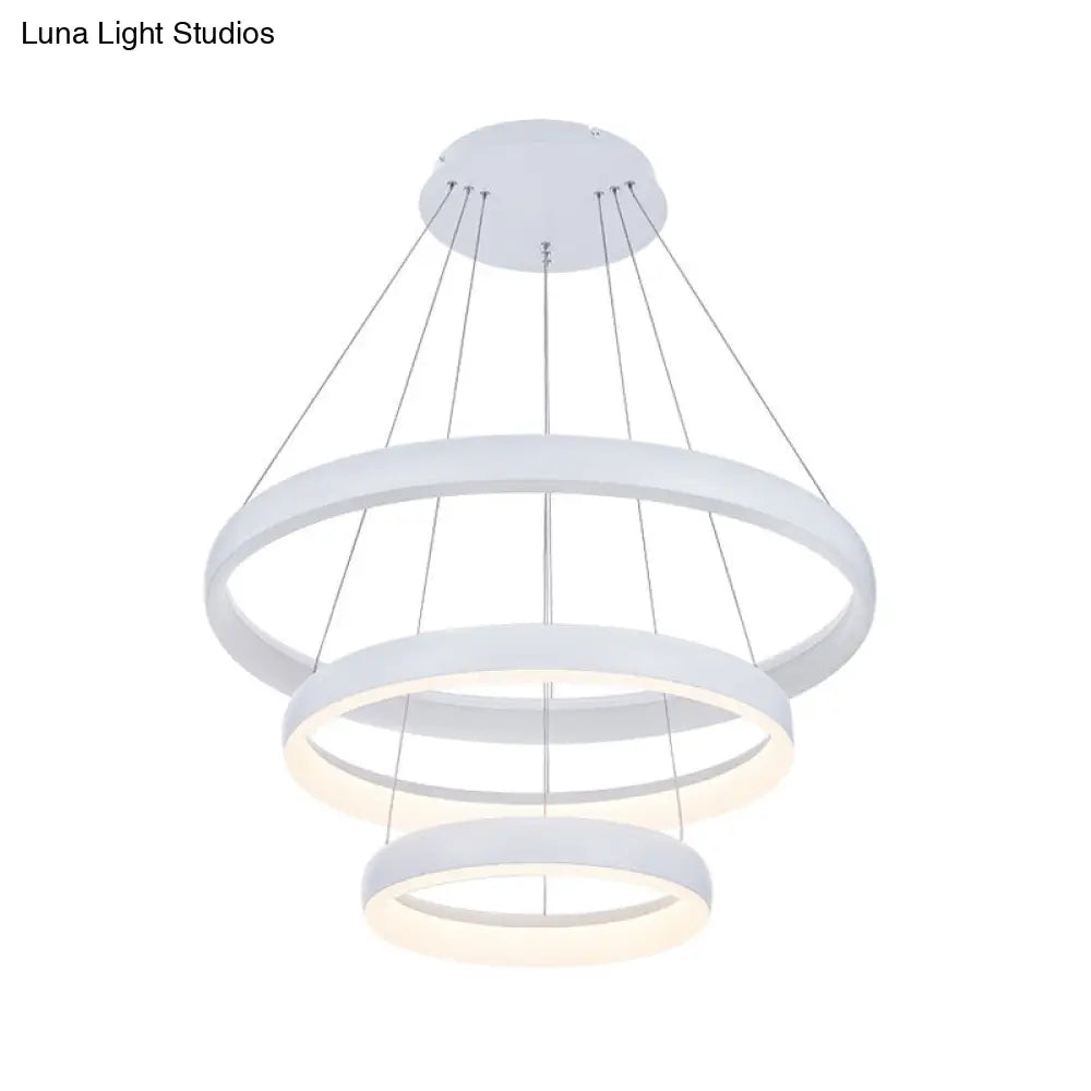 Nordic Metallic Led Pendant Light In White - Circle Chandelier For Dining Room Choice Of 1/2/3