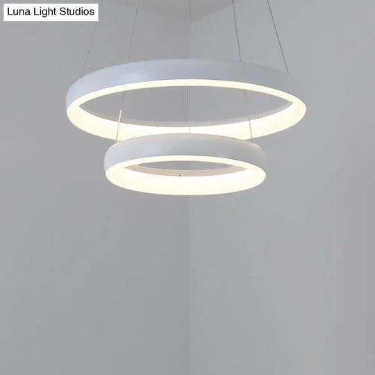 Nordic Metallic Led Pendant Light - Circle Chandelier For Dining Room 1/2/3-Layered Design White