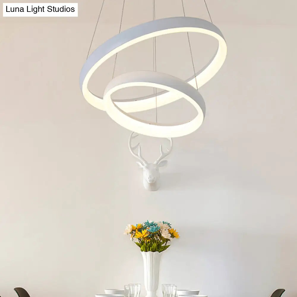 Nordic Metallic Led Pendant Light - Circle Chandelier For Dining Room 1/2/3-Layered Design White