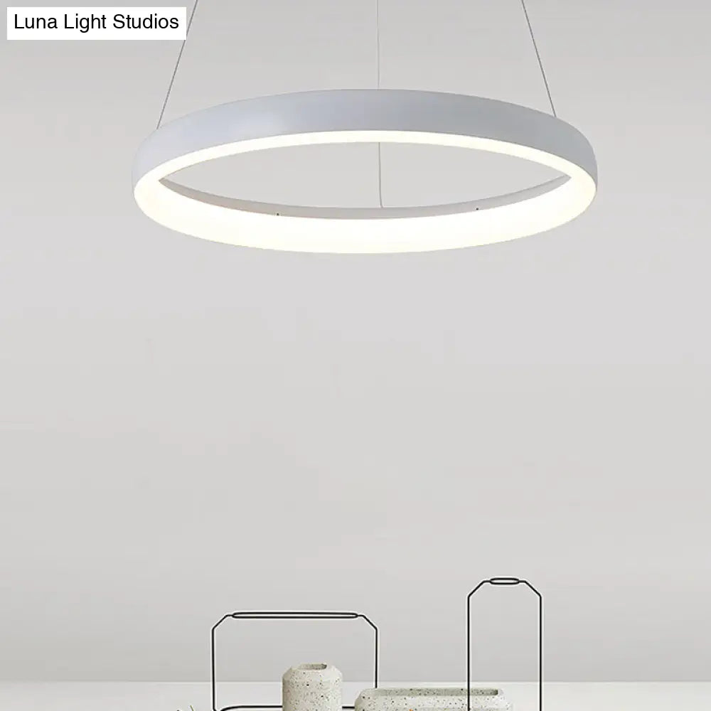 Nordic Metallic Led Pendant Light - Circle Chandelier For Dining Room 1/2/3-Layered Design White