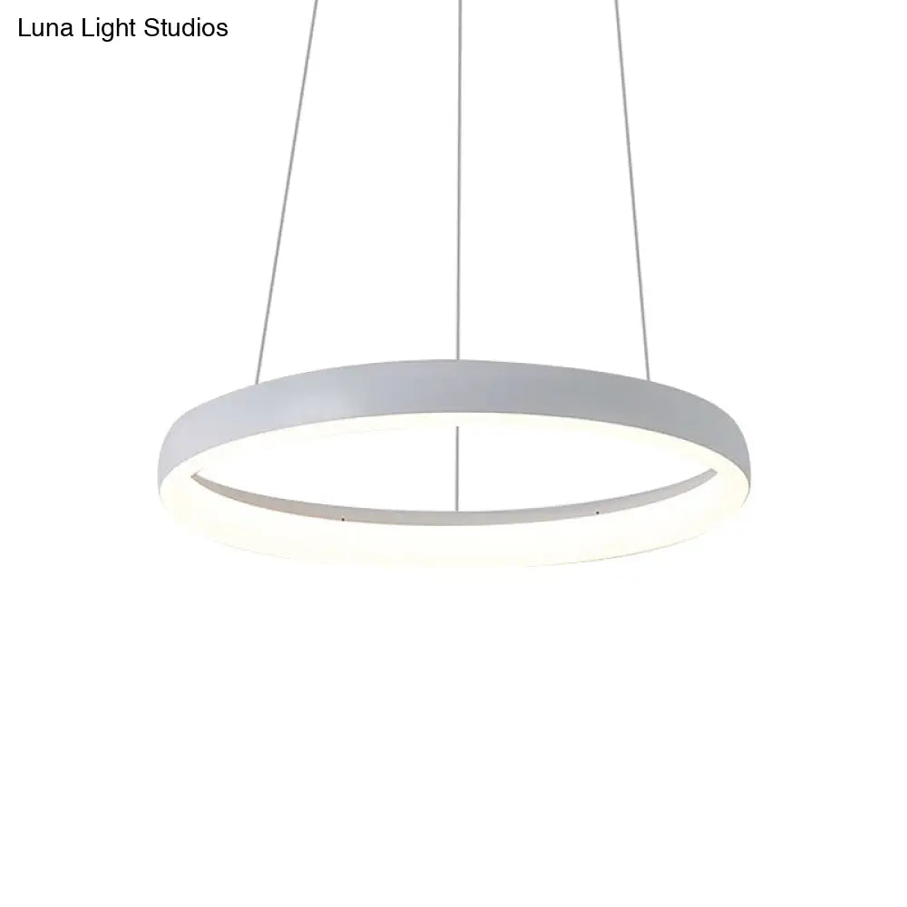 Nordic Metallic Led Pendant Light In White - Circle Chandelier For Dining Room Choice Of 1/2/3