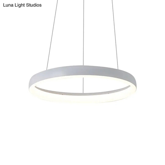 Nordic Metallic Led Pendant Light In White - Circle Chandelier For Dining Room Choice Of 1/2/3