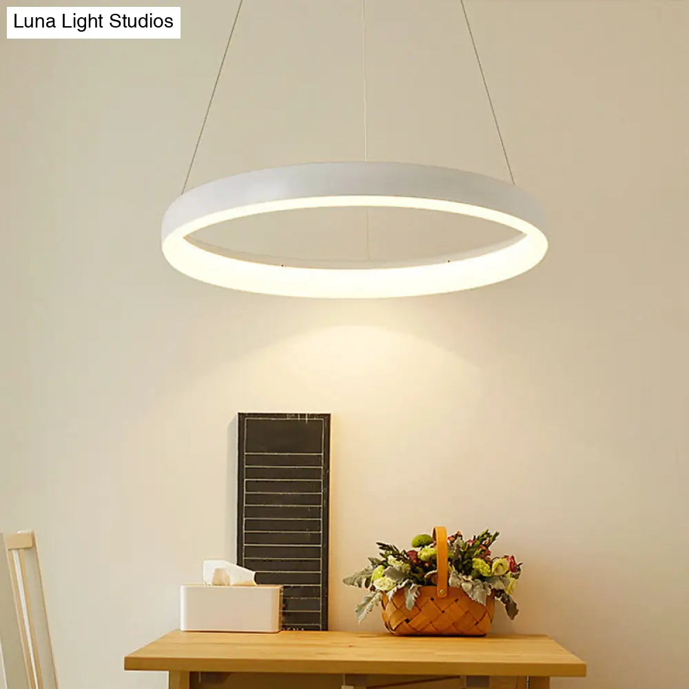 Nordic Metallic Led Pendant Light In White - Circle Chandelier For Dining Room Choice Of 1/2/3