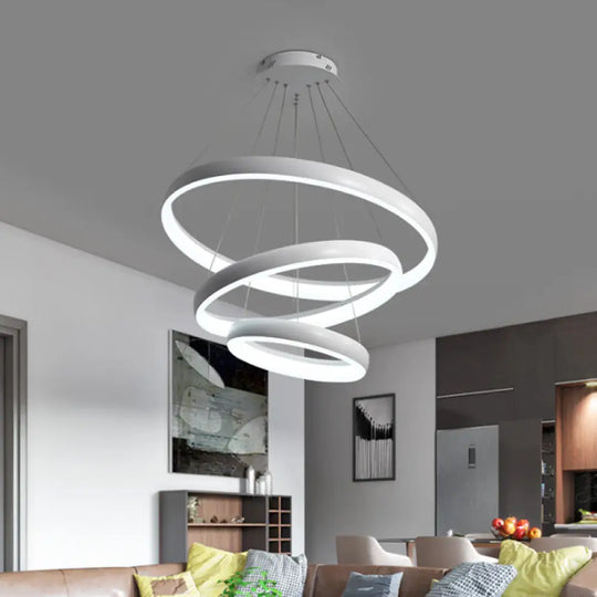 Nordic Metallic Led Pendant Light - Circle Chandelier For Dining Room 1/2/3-Layered Design White /