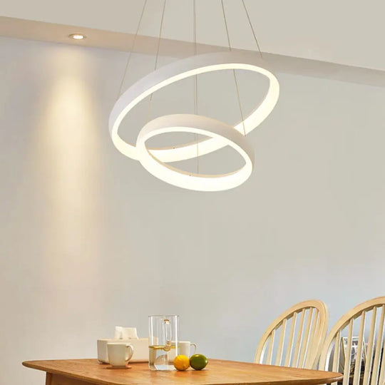 Nordic Metallic Led Pendant Light - Circle Chandelier For Dining Room 1/2/3-Layered Design White /