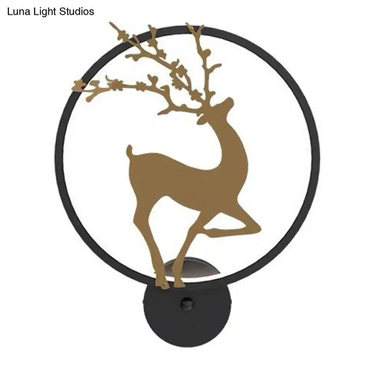 Nordic Metallic Led Wall Light With Elk Mural Design For Bedroom Black Ring