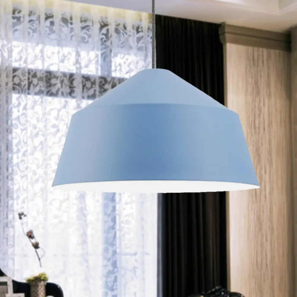 Nordic Metallic Pendant Lamp With Adjustable Cord For Hotel- Undertint Barn Light Sky Blue