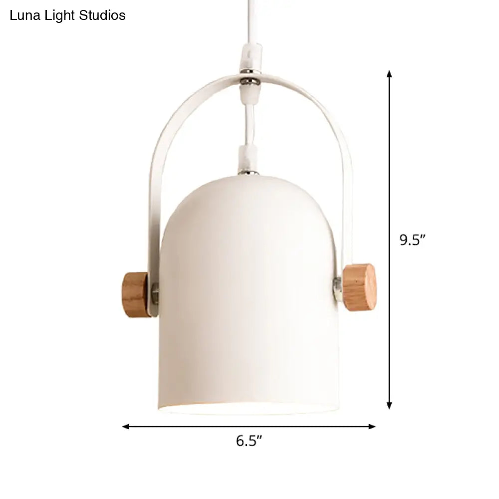 Nordic Metallic White Ceiling Pendant With Wood Lock And Adjustable Handle