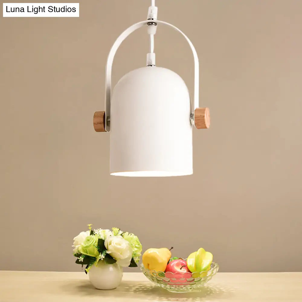 Nordic Metallic White Ceiling Pendant With Wood Lock And Adjustable Handle