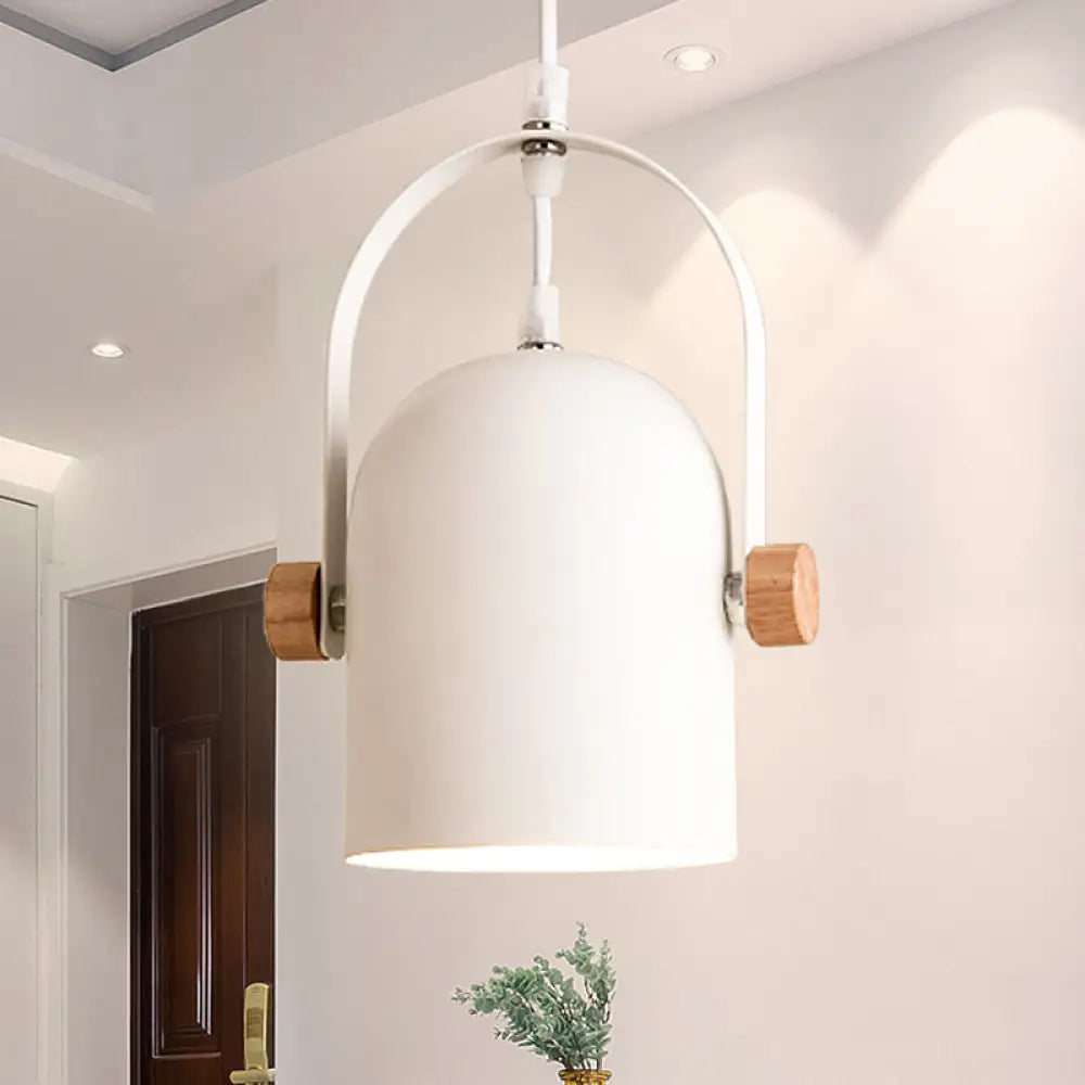 Nordic Metallic White Ceiling Pendant With Wood Lock And Adjustable Handle