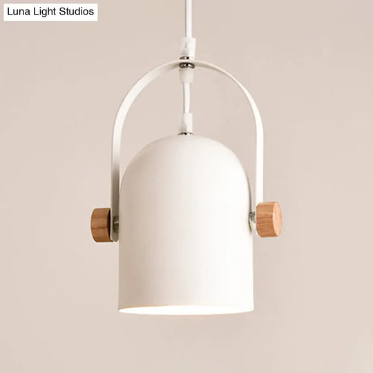 Nordic Ceiling Pendant Light - Metallic White Elongated Dome With Wood Lock And Adjustable Handle