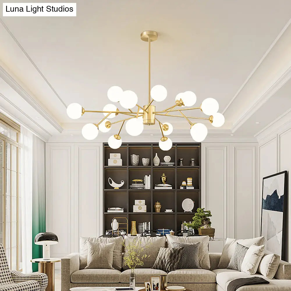 Nordic Milky Glass Chandelier Gold Suspension Light For Living Room