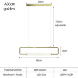 Nordic Minimalist Bar Hanging Rectangular Frame Pendant Light A80Cm Golden / Warm Light Pendant