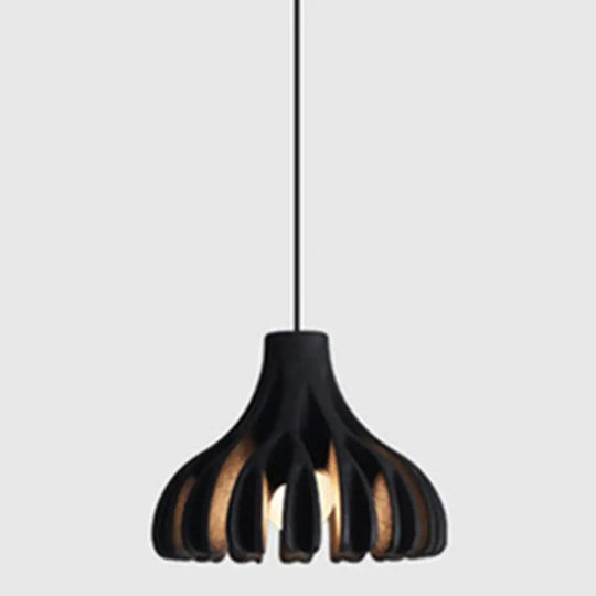 Nordic Modern 1-Light Coral Shade Pendant Lamp - Resin Hanging For Dining Room Black