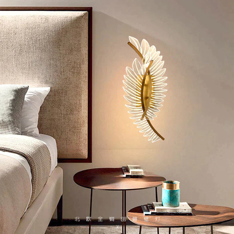 Nordic Modern Art Bedside Feather Led Wall Lamp Light