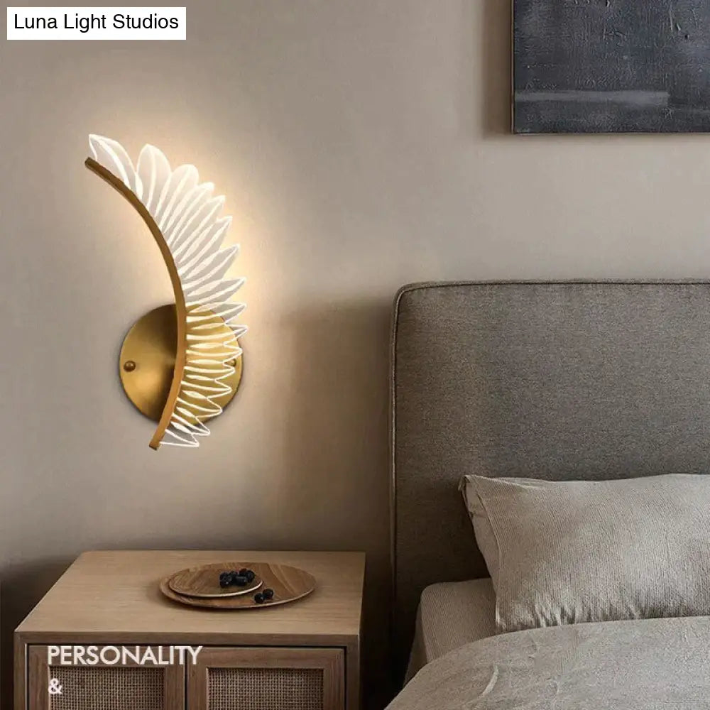 Nordic Modern Art Bedside Feather Led Wall Lamp Light