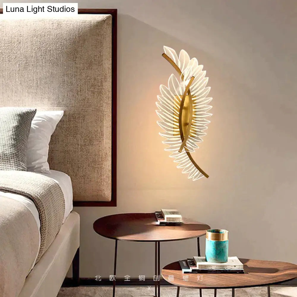 Nordic Modern Art Bedside Feather Led Wall Lamp Light