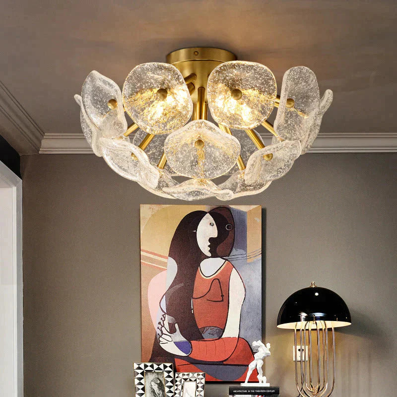 Nordic Modern Light Luxury Crystal Copper Lamp Ceiling
