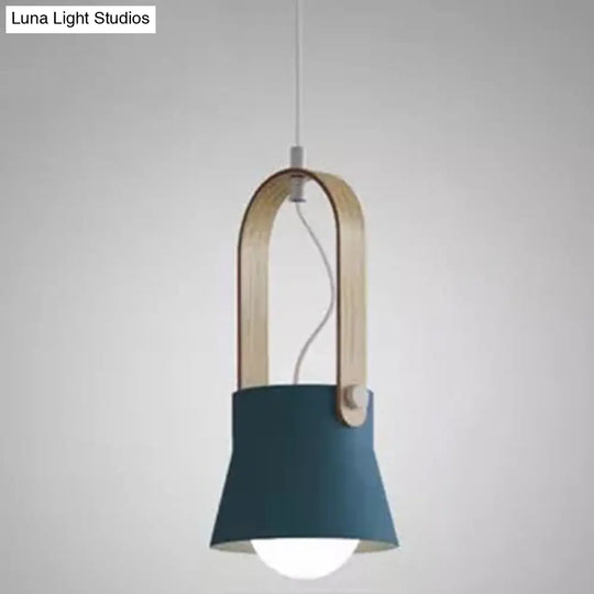 Nordic Style 1-Light Pendant Lamp - Upside Down Trifle Design For Modern Metal Restaurants Dark Blue