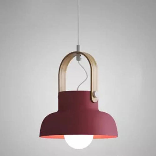 Nordic Modern Metal Pendant Lamp - 1-Light Upside Down Trifle Style For Restaurants Crimson / 9’