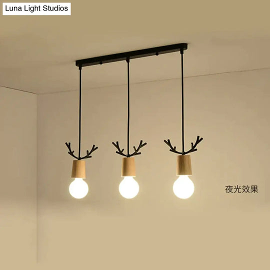 Nordic Modern Simple Wood Little Antlers Pendant Lights Restaurant Dining Table Kitchen Bed