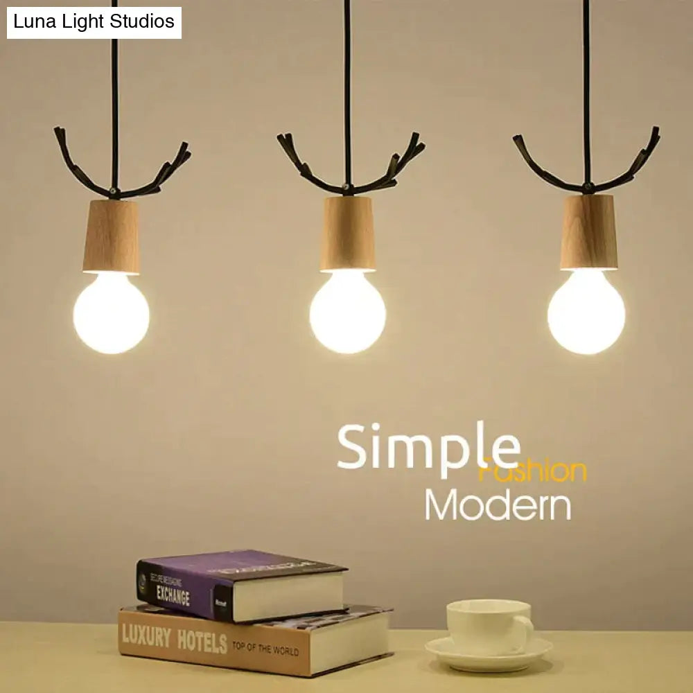 Nordic Modern Simple Wood Little Antlers Pendant Lights Restaurant Dining Table Kitchen Bed