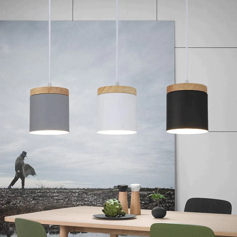 Nordic Modern Wood Aluminum E27 Pendant Lights, Living Room Dining Room Bedside Dining Table Decorative Lighting
