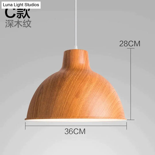 Nordic Modern Wood Grain Spray Paint Aluminum Pendant Lights Living Room Dining Desk Bedside