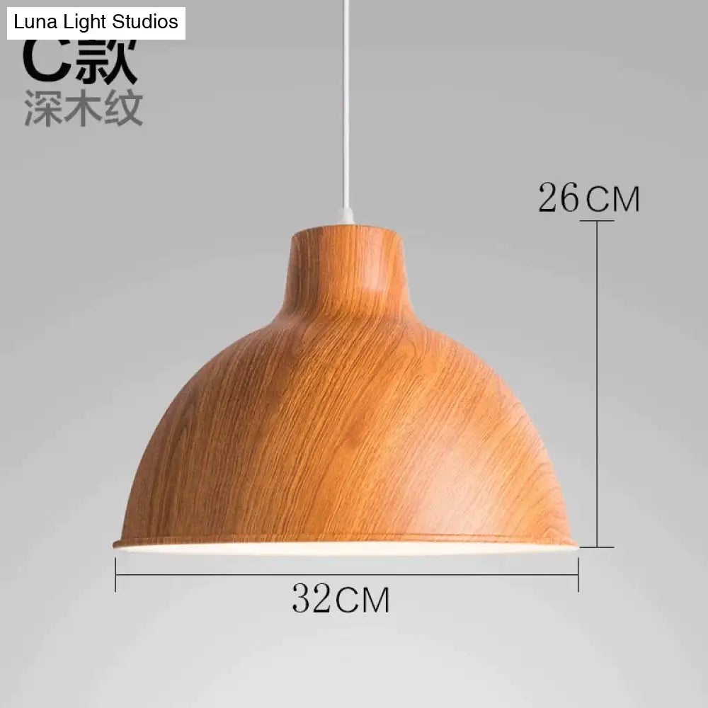 Nordic Modern Wood Grain Spray Paint Aluminum Pendant Lights Living Room Dining Desk Bedside