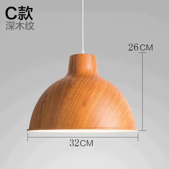 Nordic Modern Wood Grain Spray Paint Aluminum Pendant Lights Living Room Dining Desk Bedside