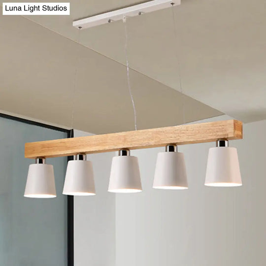 Nordic Modern Wood Island Pendant With Metal Lampshade: Stylish Hanging Lamp For Work Rooms