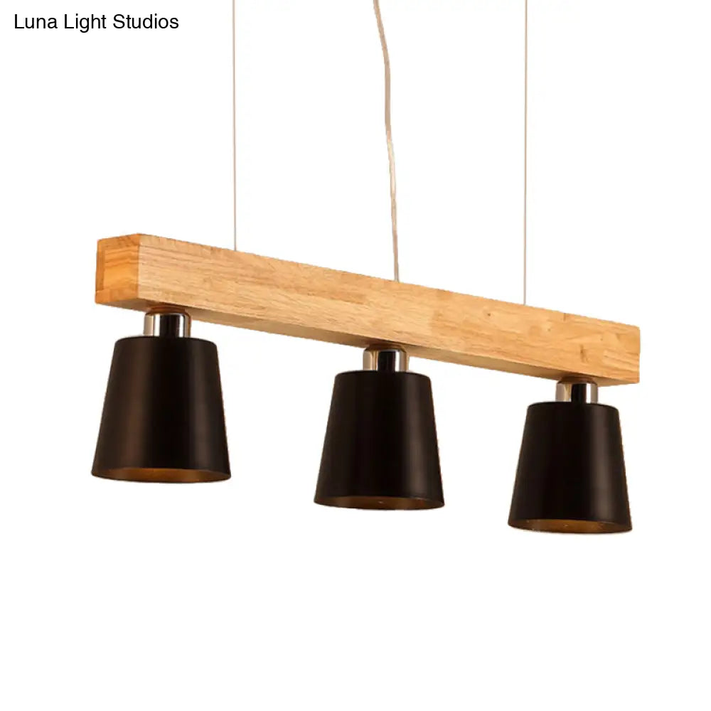 Nordic Modern Wood Island Pendant With Metal Lampshade: Stylish Hanging Lamp For Work Rooms