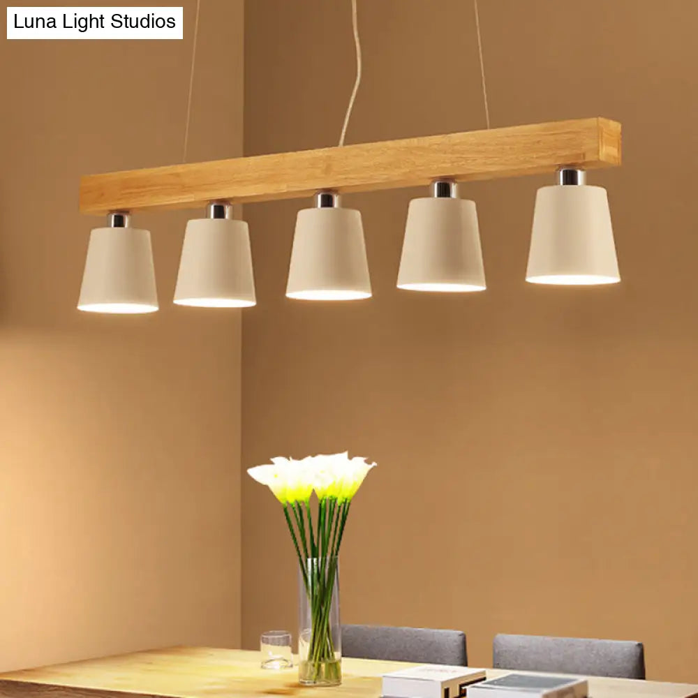 Nordic Modern Wood Island Pendant With Metal Lampshade: Stylish Hanging Lamp For Work Rooms