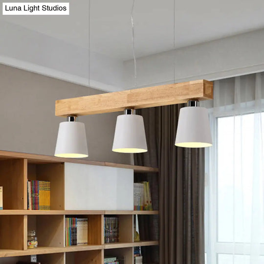 Nordic Modern Wood Island Pendant With Metal Lampshade: Stylish Hanging Lamp For Work Rooms