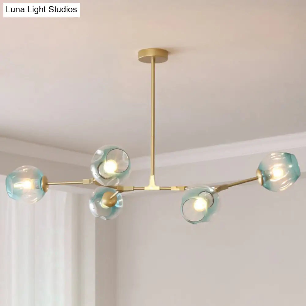 Nordic Molecule Glass Ceiling Pendant Light: Dimpled Living Room Chandelier With Pivot Joint 5 /