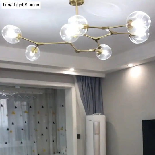 Nordic Molecule Glass Ceiling Pendant Light: Dimpled Living Room Chandelier With Pivot Joint