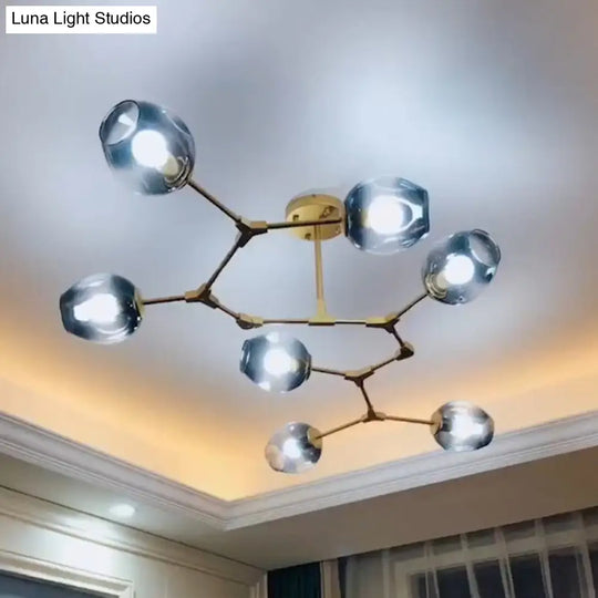 Nordic Molecule Glass Ceiling Pendant Light: Dimpled Living Room Chandelier With Pivot Joint