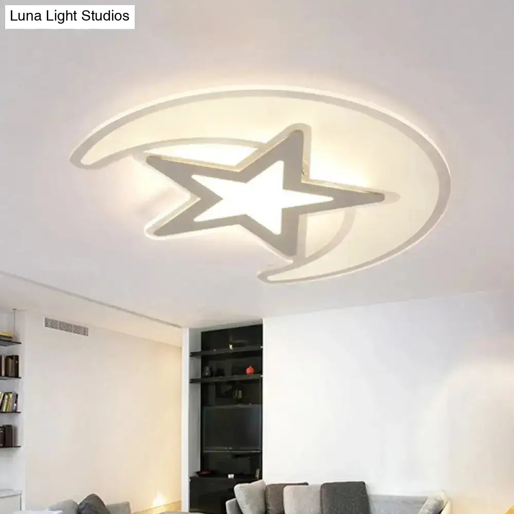 Nordic Moon And Star Led Flush Mount Ceiling Light In Warm/White Acrylic White Lamp -