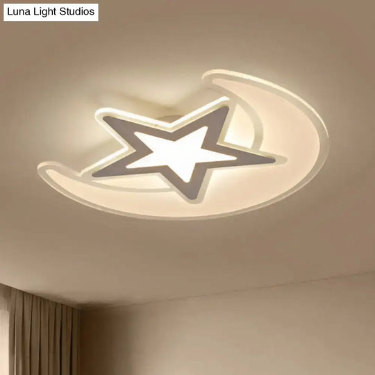 Nordic Moon And Star Led Flush Mount Ceiling Light In Warm/White Acrylic White Lamp -