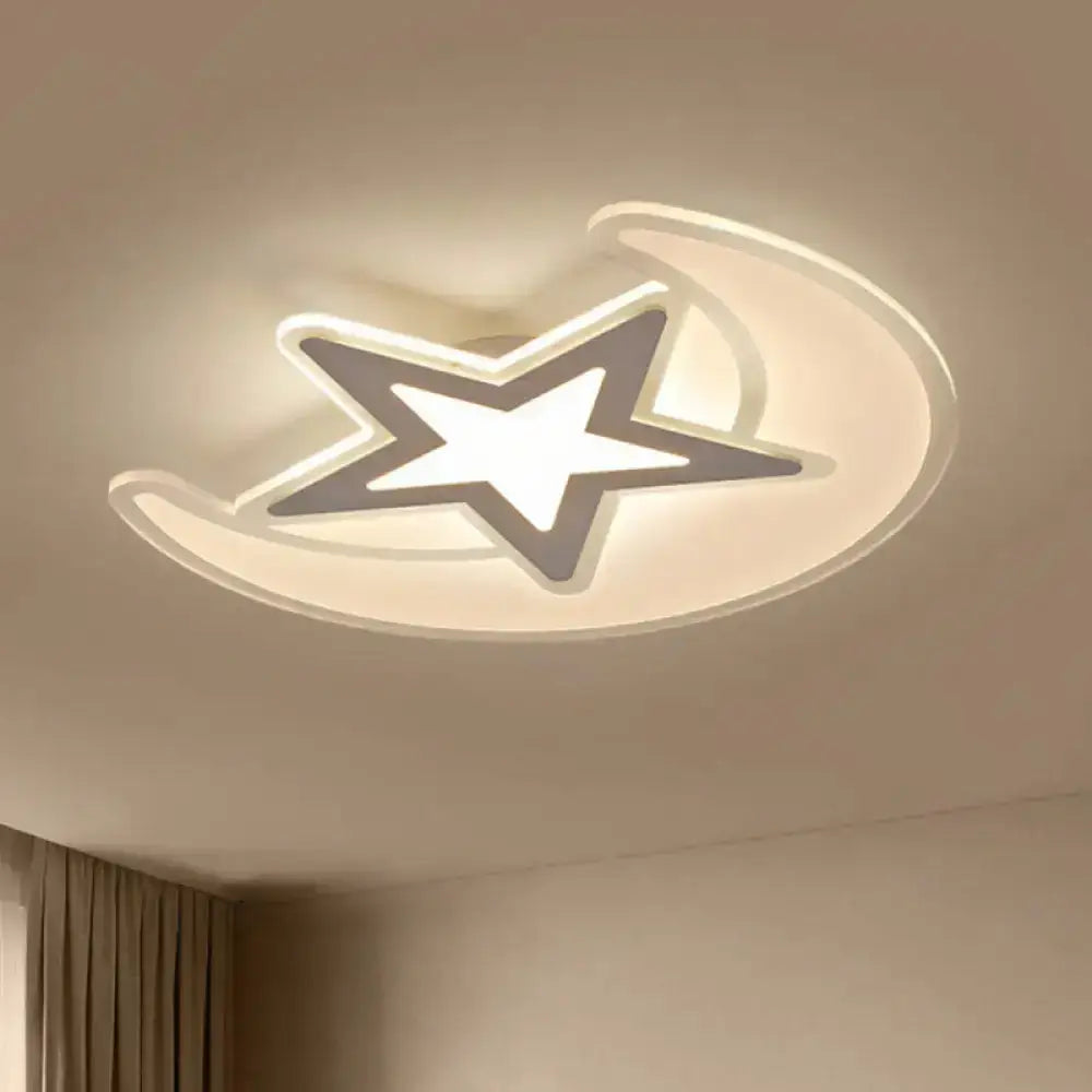 Nordic Moon And Star Led Flush Mount Ceiling Light In Warm/White Acrylic White Lamp -