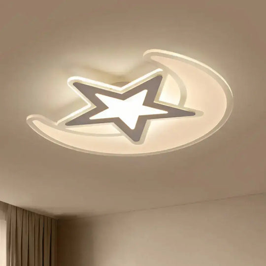 Nordic Moon And Star Led Flush Mount Ceiling Light In Warm/White Acrylic White Lamp -