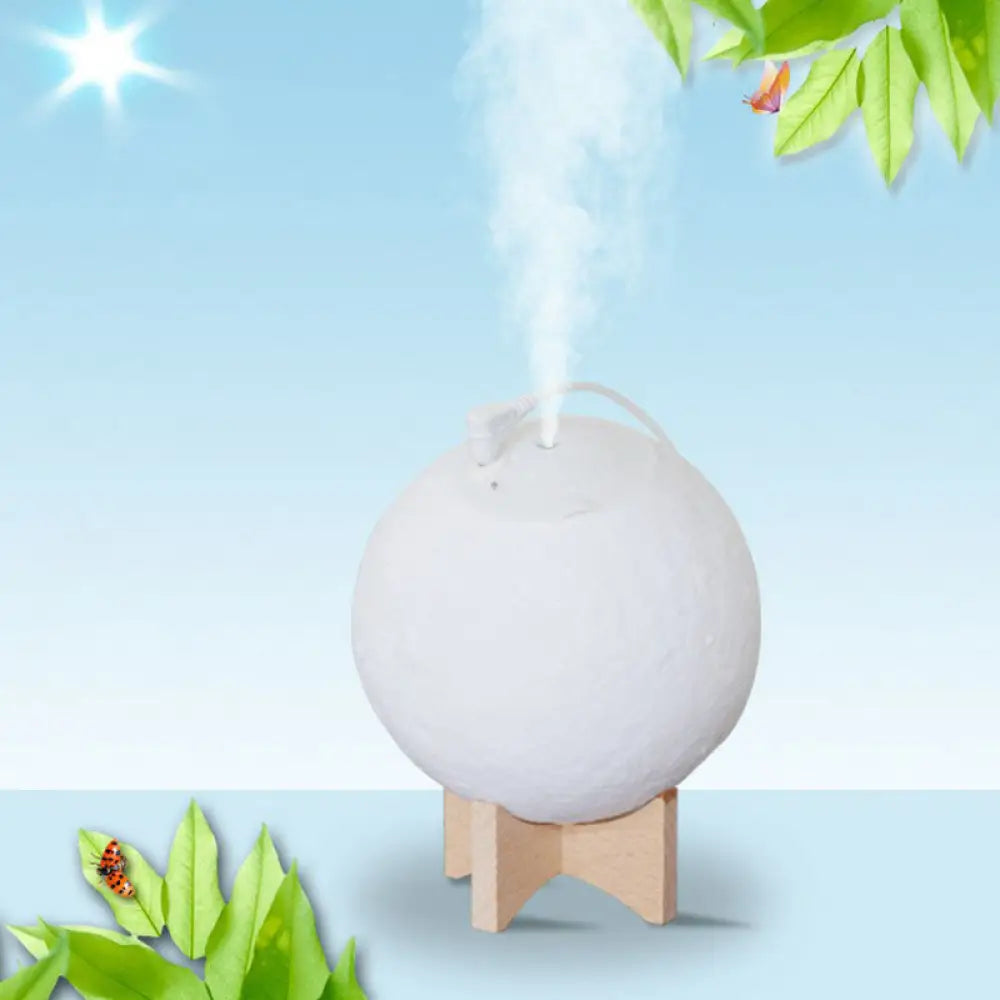 Nordic Moon Humidifier Table Lamp - White With Wood Base / 4